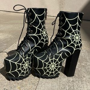 DOLLS KILL TERROR GLOW SPIDERWEB BOOTS